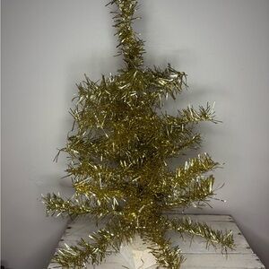 Vintage 50's Gold Tinsel Aluminum Small Table Top Christmas Tree Japan 24” Tall